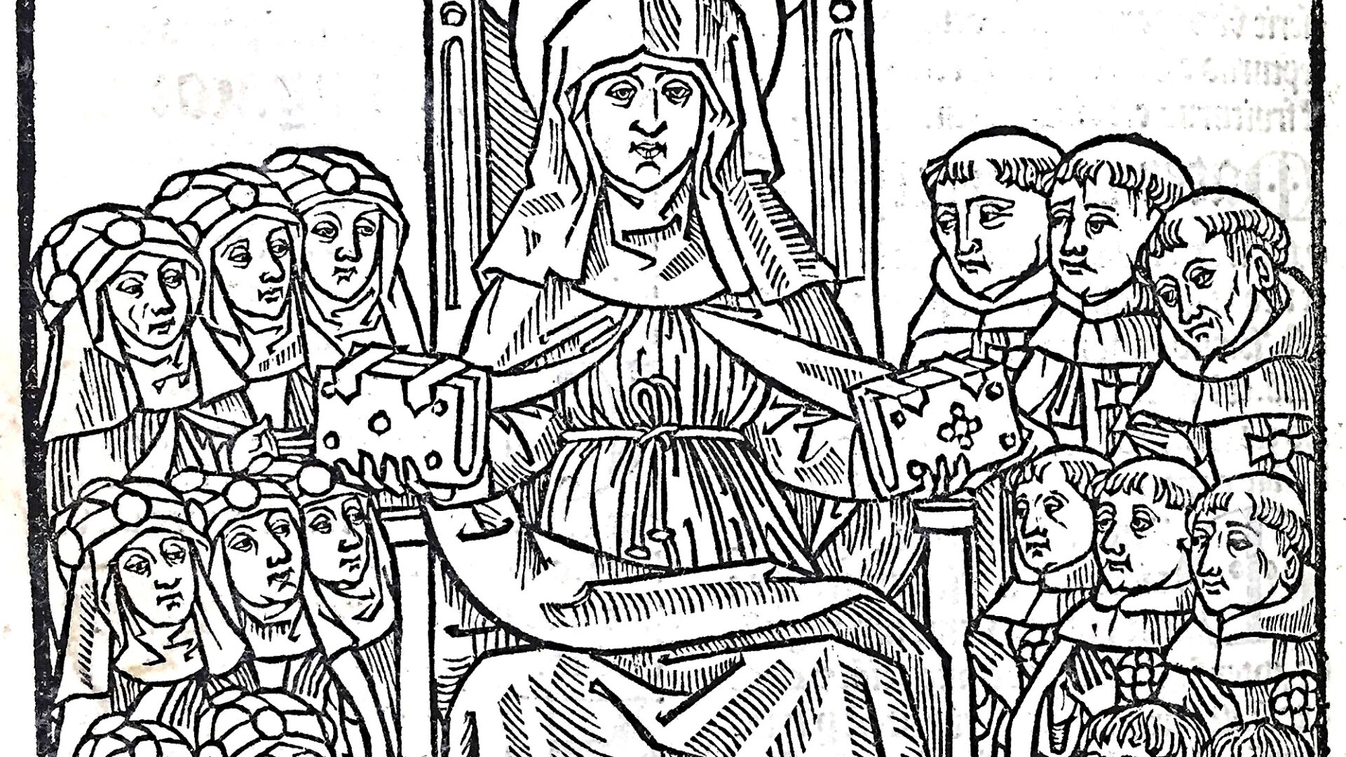 Birgitta uebergibt die Ordensregel Nonnen und Pristern, Druck Bartholomaeus Gothan Lübeck, 1492 Univbibli Kiel