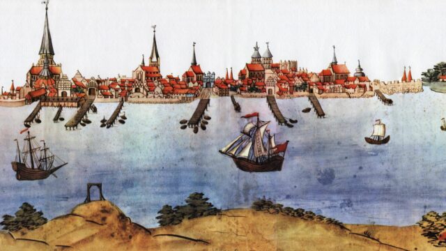 Stralsunder Stadtansicht um 1615 aus der Stralsunder Bilderhandschrift / Stadtarchiv Stralsund