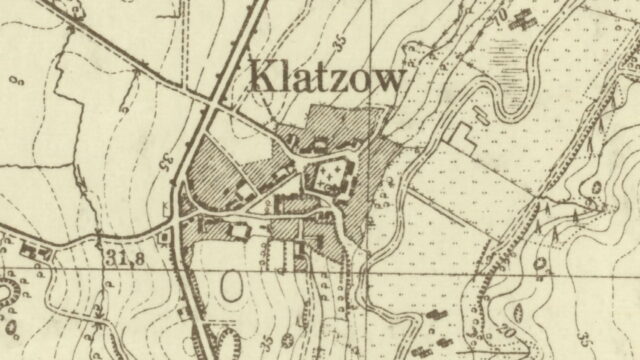 Das 1,5 km nördlich von Altentreptow, unmittelbar an der Tollense gelegene Dorf Klatzow, wo sich das Kloster der Benediktinerinnen für wenige Jahre befand / MTB 2245 Gültz; Bearbeitung A. Kieseler
