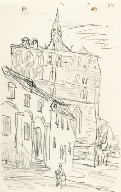 Lyonel Feininger, Kolberger Dom, 1925, Beistift auf Papier, 22 x 14 cm, Privatbesitz