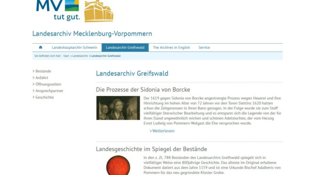 Startseite der Website des Landesarchivs M.-V.