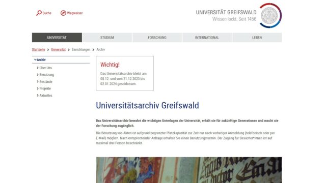 Universitätsarchiv Greifswald